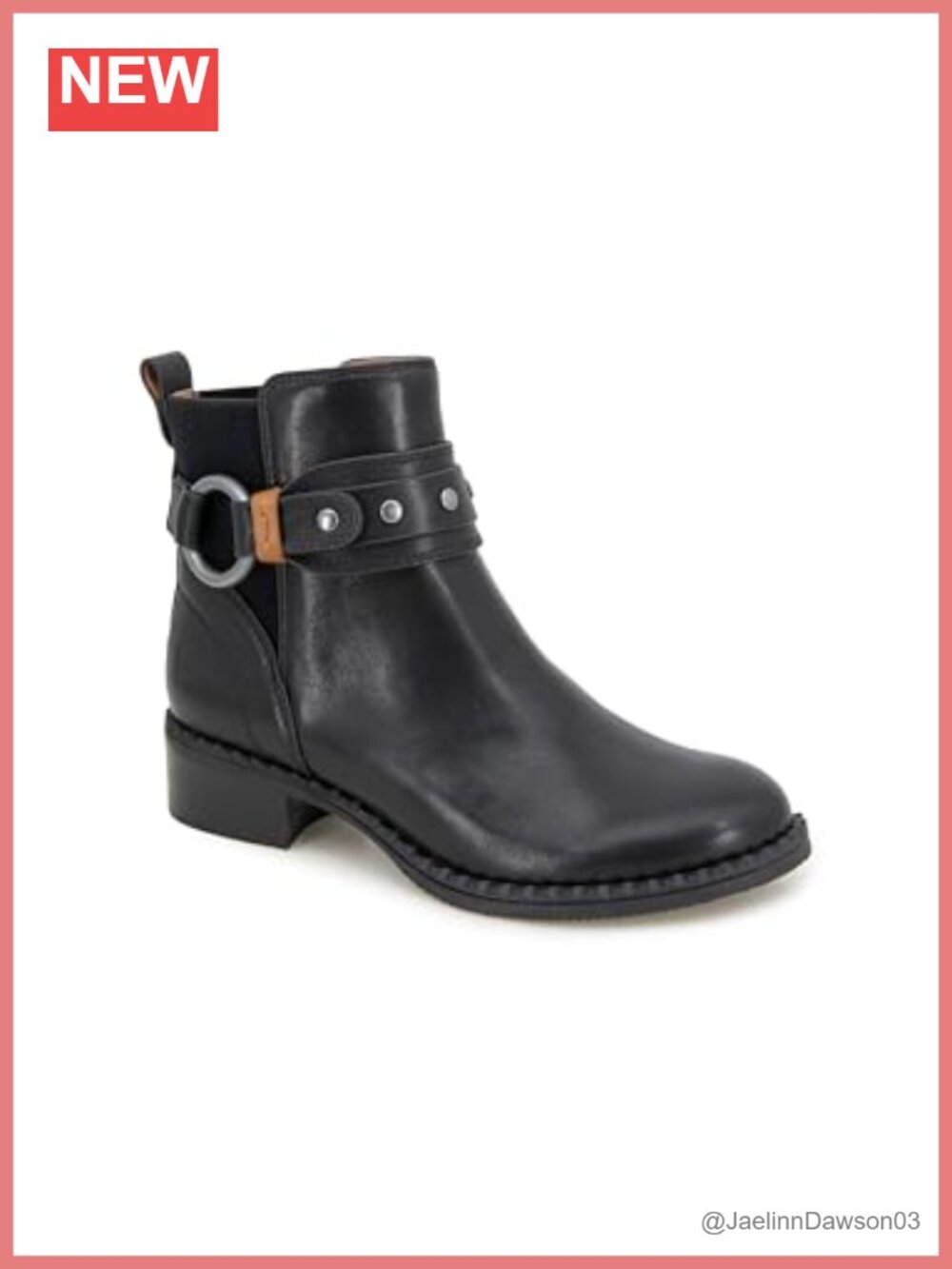 Women's Ankle Bootie Leather Zip Block Heel Boots Harness Detail